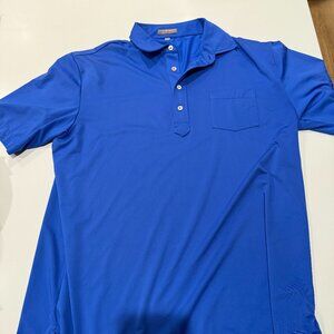 Large Blue Peter Millar Polo w/ Bridgestone Logo on Sleeve